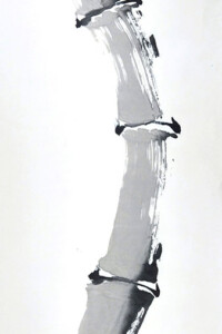 Ein geschwungener Bambusstab mit kräftigem Strich – Zeichen für Klarheit und Bewegung in Sumi-e-Technik.